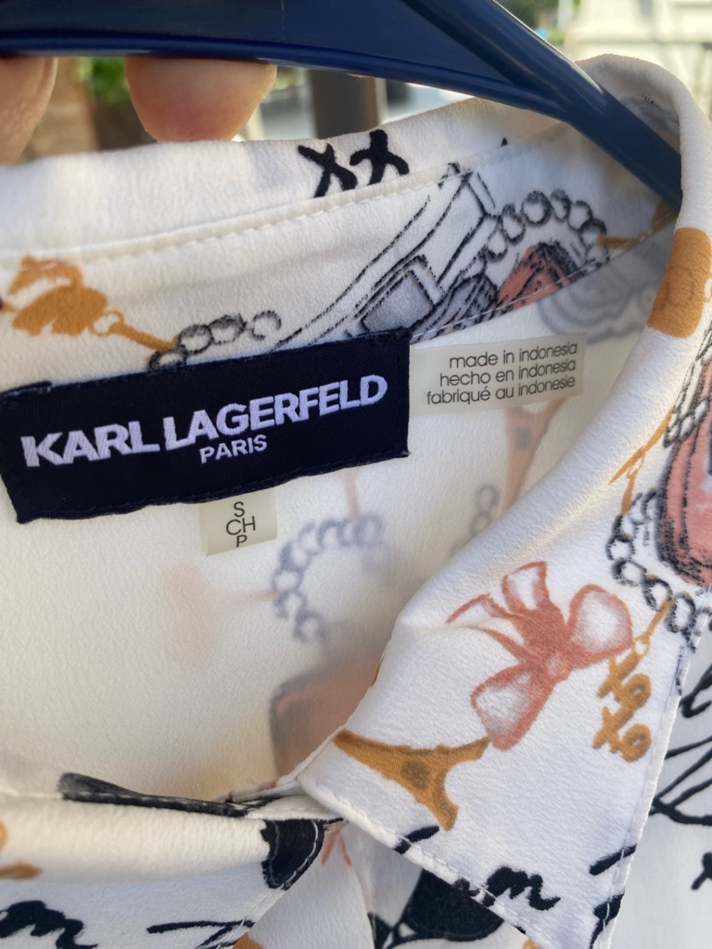 Karl Lagerfeld White Button-Up Blouse with Pink and Black Print - Picture 6 of 6